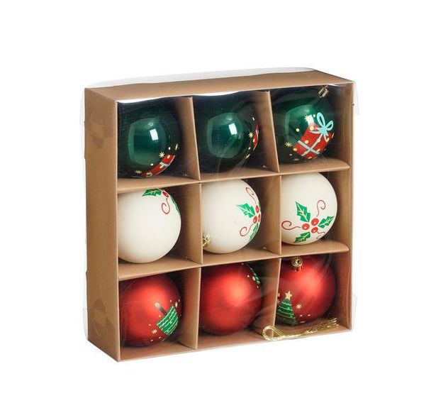 Coffret 9 Boules de Noël incassables - 3 coloris assortis