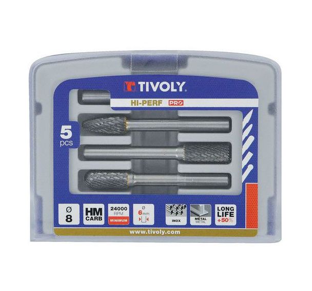 Coffret Fraises limes carbure Ø 8 mm queue droite - Tivoly