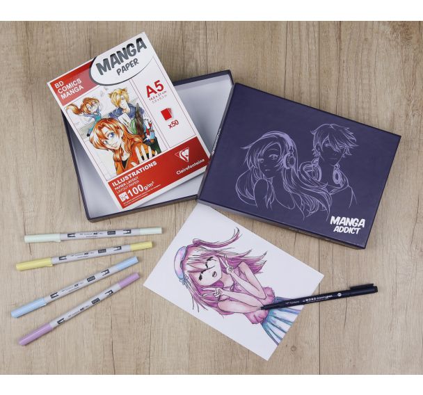 Coffret Manga Addict - Bloc Manga Clairefontaine A5 et Feutres ABT Pro Tombow
