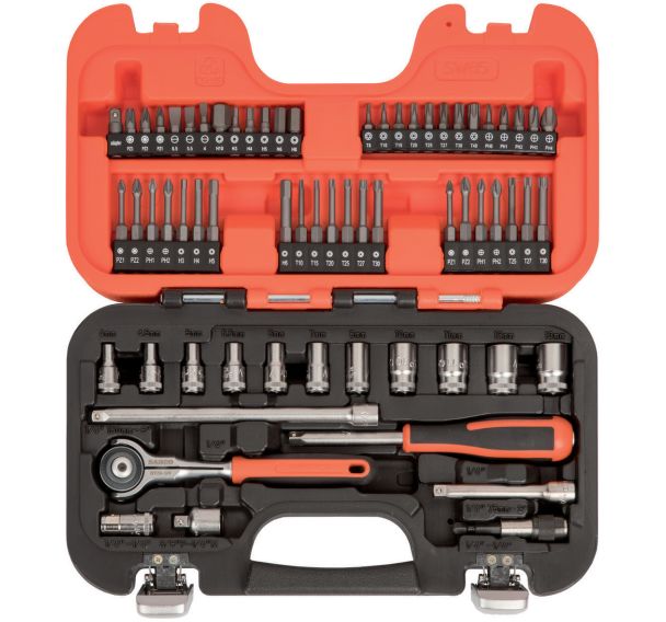 Coffret douilles 1/4" 6 pans cliquet tête pivotante