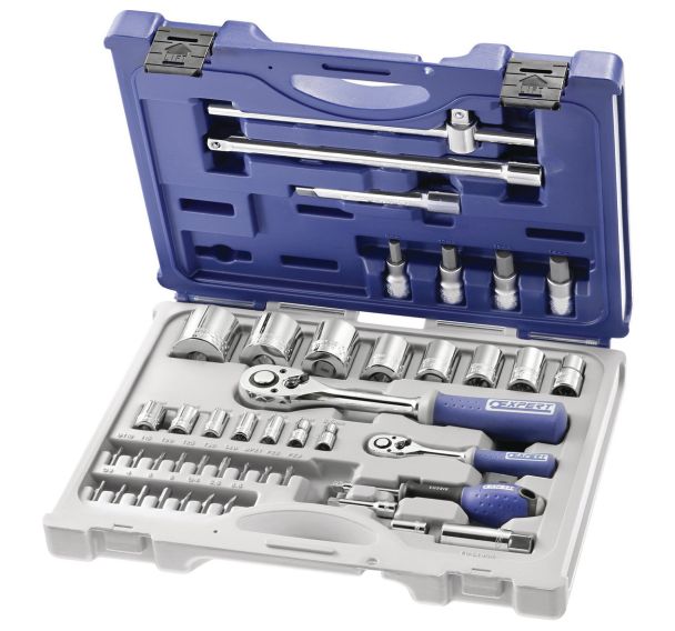 Coffret douilles et accessoires 1/4''- 1/2'' métriques 44 pces / E034855