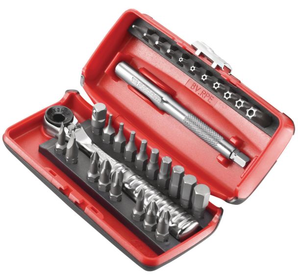 Coffret embouts de vissage et cliquet, Nb pièces: 31, Réf: R.PEJ31PB