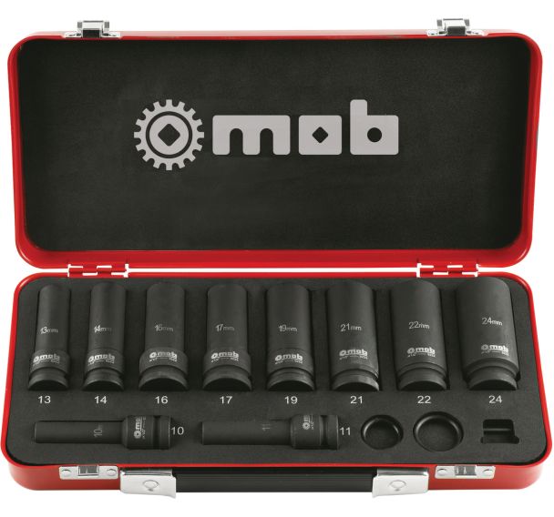 Coffret métallique de douilles impact longues 1/2'' - 10 pièces - Mob