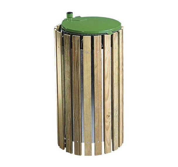Collecteur caréné bois 100 L sur potelet + couvercle