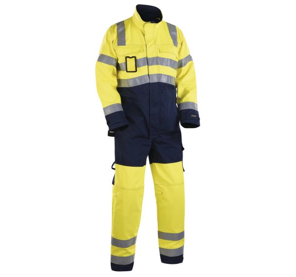 Combinaison manches longues haute visibilité jaune fluorescent/marine