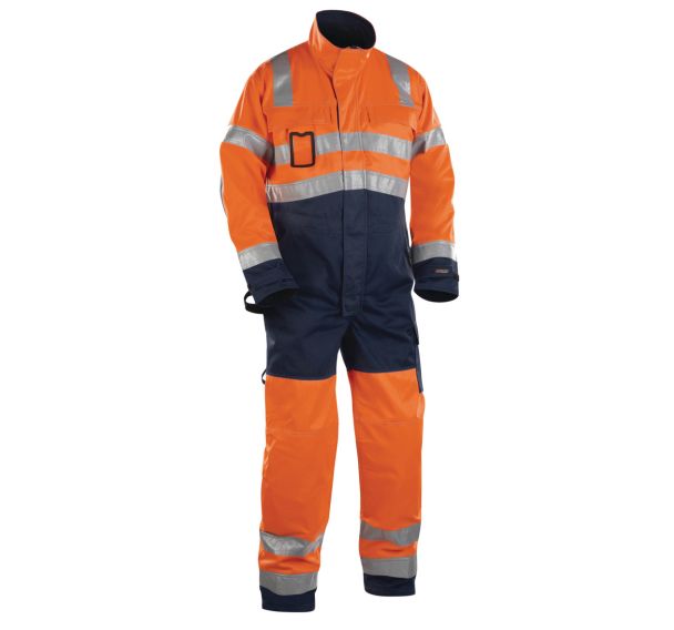 Combinaison manches longues haute visibilité orange fluorescent/marine