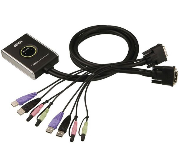 Commutateur KVM 2 ports DVI/USB/Audio Câbles intégrés ATEN