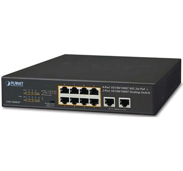 Commutateur Planet GSD-1008HP 10'' 10P gigabit dont 8 PoE+ 120W