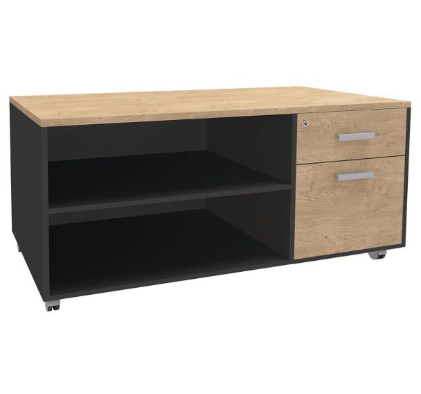 Console mobile Steel Graphite 2 tiroirs carbone/chêne clair