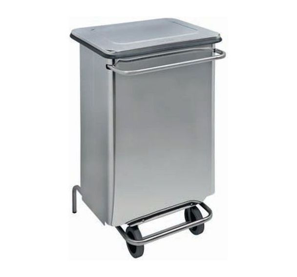 Conteneur mobile à pedale anti-feu - Inox - 70 L