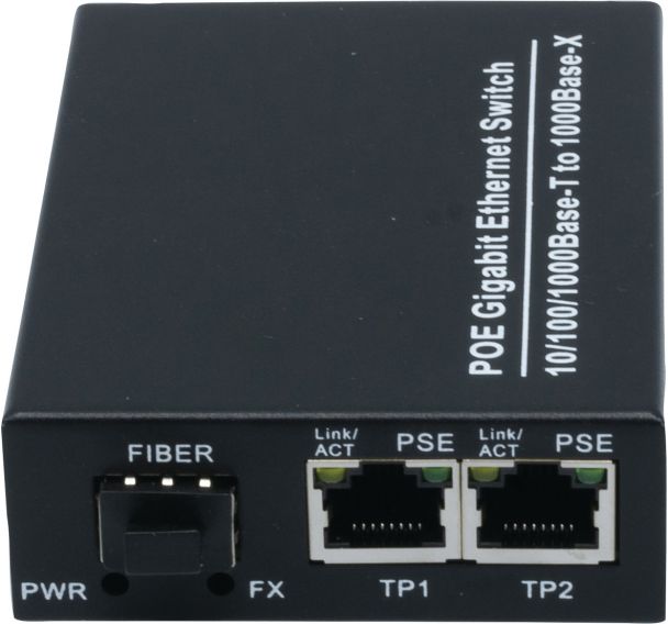 Convertisseur fibre optique à 2 ports RJ45 injecteur Poe+