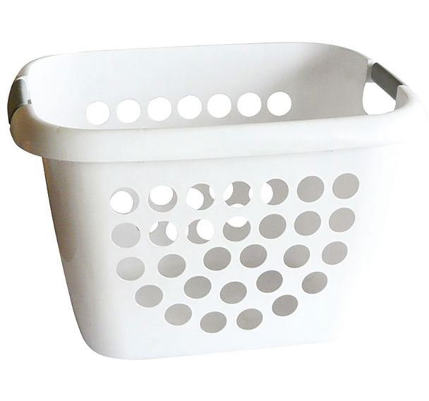 Corbeille à linge 28l bi matière blanc/gris 45x35x29.5cm