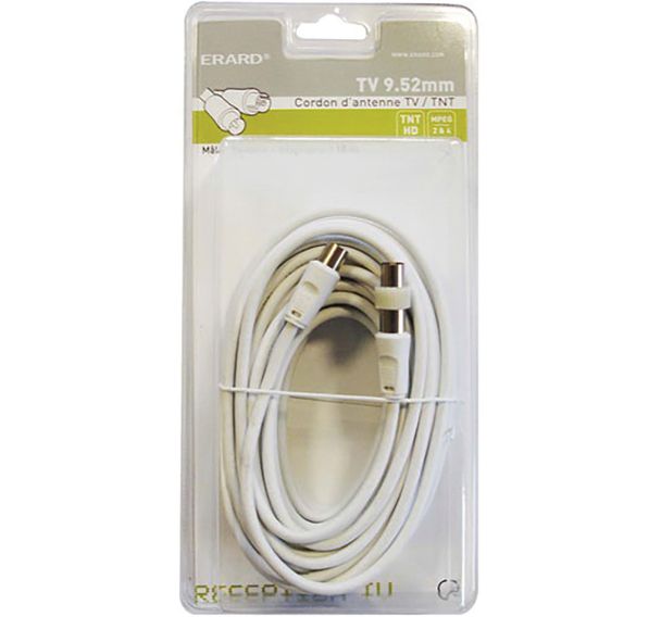 Cordon 10m TV 9.52mm mâle/ femelle + adpat.mâle/mâle