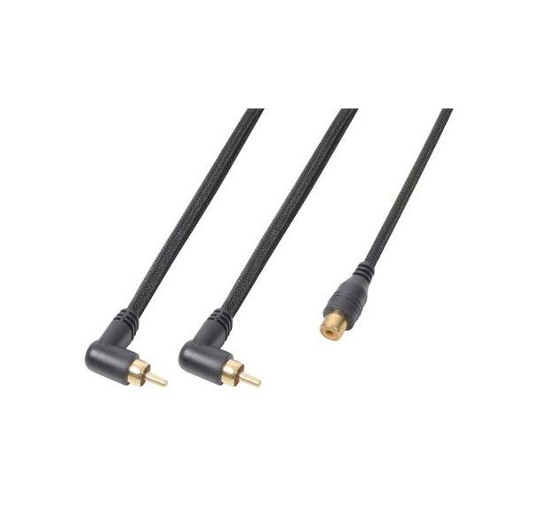 Cordon 2 x RCA mâle coudé / 1x RCA femelle 0,3 m