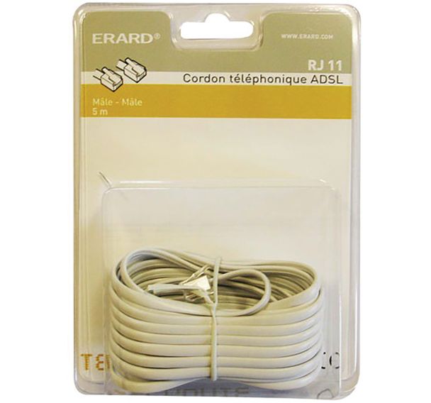Cordon RJ11 haut-débit ADSL mâle/mâle 5m blanc