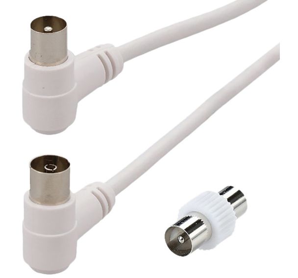Câble TV 9.52mm coudé à 90° M/F + Adaptateur M/M 2m - Erard D3C