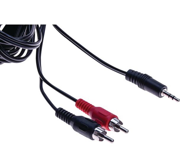 Cordon stéreo Jack 3.5 mm vers 2 x RCAM noir - 5 m