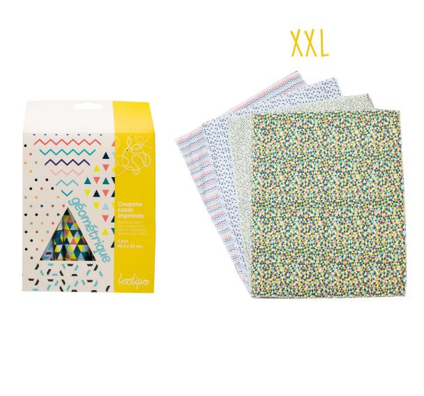 Coupon tissu 45,5x55 imprimés géométriques (lot de 4)