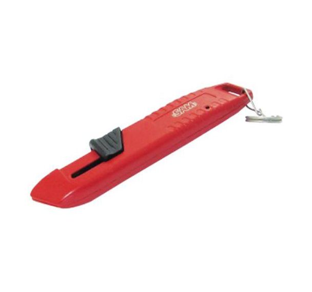 Couteau a.-retractable bimat. l. trapez. avec clip inox fme