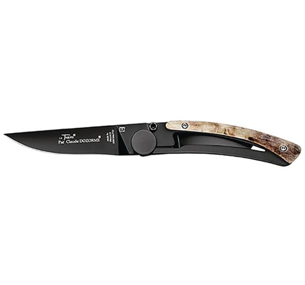 Couteau de poche lame noire & Manche Corne de Bélier