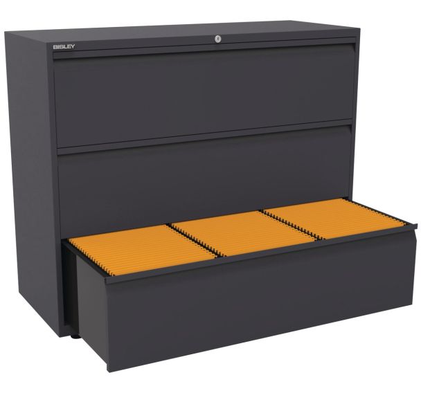 Crédence métal 3 tiroirs pour dossier suspendus coloris anthracite RAL 7016