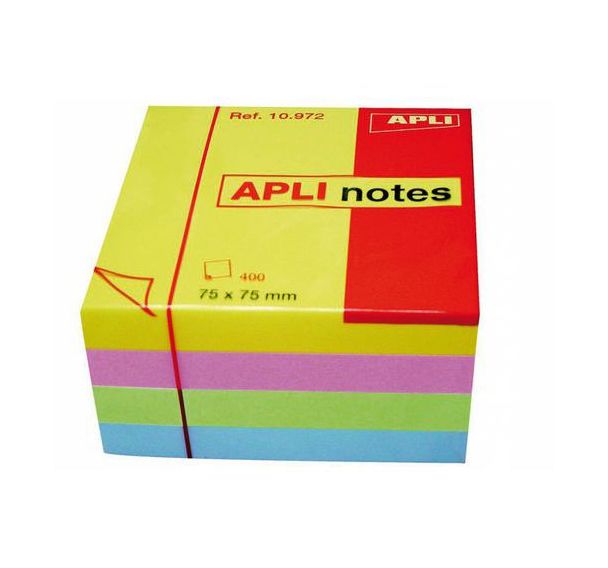 Cube 400 feuilles de notes repositionnables  75x75 mm couleurs pastels assorties