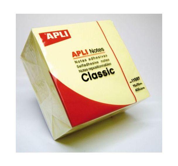 Cube 400 feuilles de notes repositionnables 75x75 mm jaune