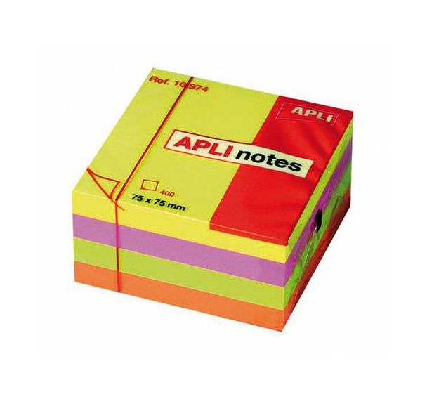 Cube 400 feuilles notes repositionnables couleurs fluo - Apli