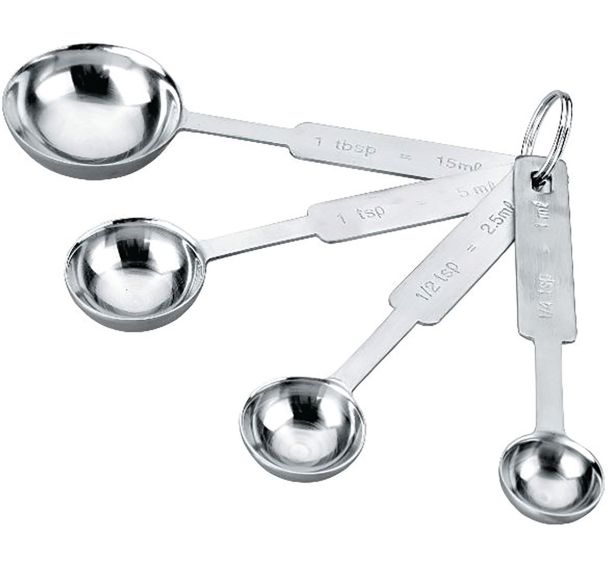 Cuillères doseuses jeu de 4: 1ml, 2.5ml, 5ml, 15ml inox