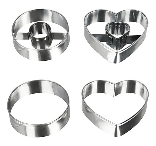 Découpoir 5.5cm x4 inox rond et coeur - Metaltex