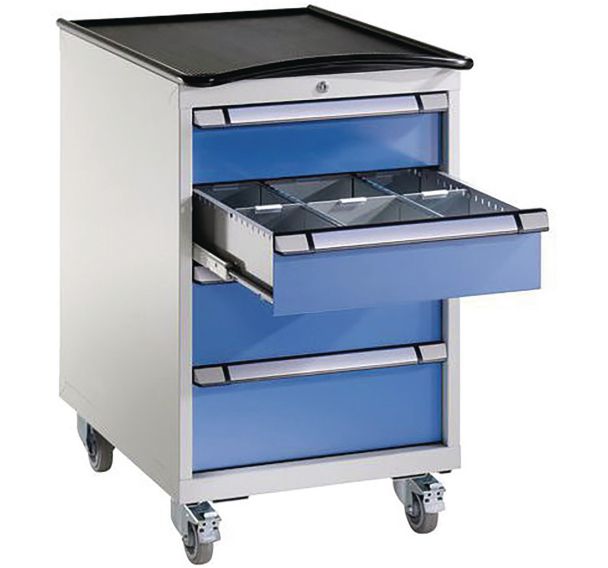 Desserte 4 tiroirs H=986 - LxH=605x986mm 7035 Gris/5012 Bleu