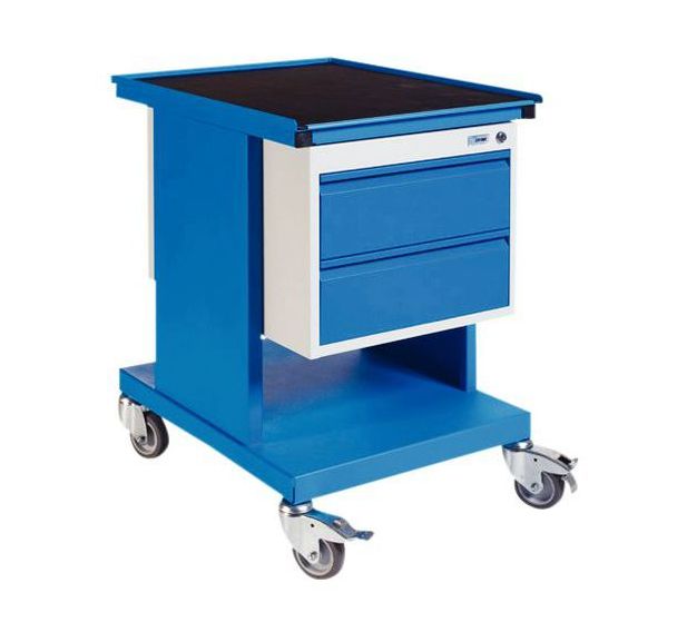 Desserte à plateau SV - 2 tablettes et 2 tiroirs Bleu/Gris