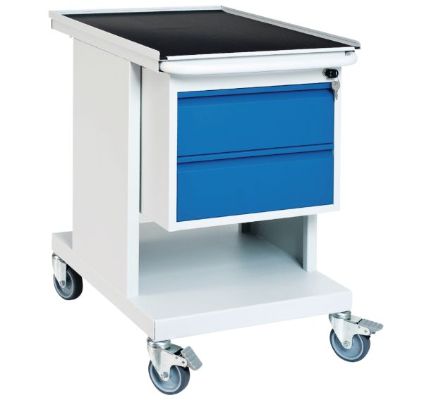 Desserte à plateau SV - 2 tablettes et 2 tiroirs Gris/Bleu