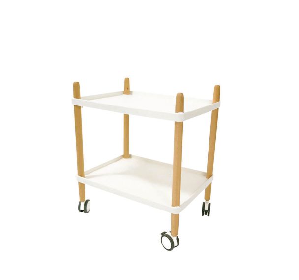 Desserte mobile 2 plateaux pied hêtre plateaux polypropylène coloris Blanc