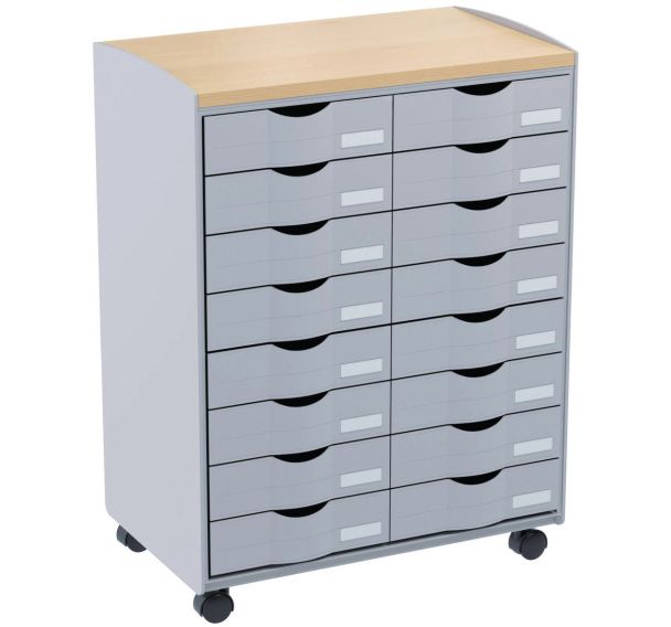 Desserte mobile à tiroirs - 16 tiroirs - Paperflow, Coloris : Gris