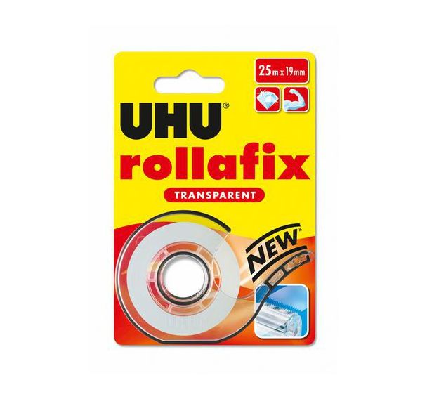 Dévidoir rollafix transparent UHU 25 m x 19 mm + 1 rouleau