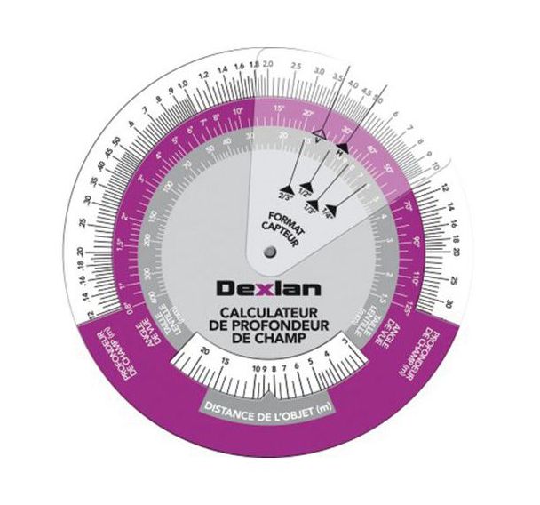 Disque calculateur profondeur champ pour cameras