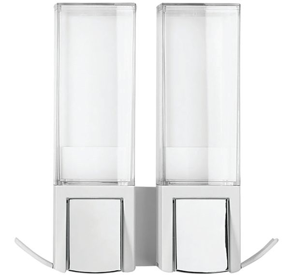 Double distributeur de savon mural blanc