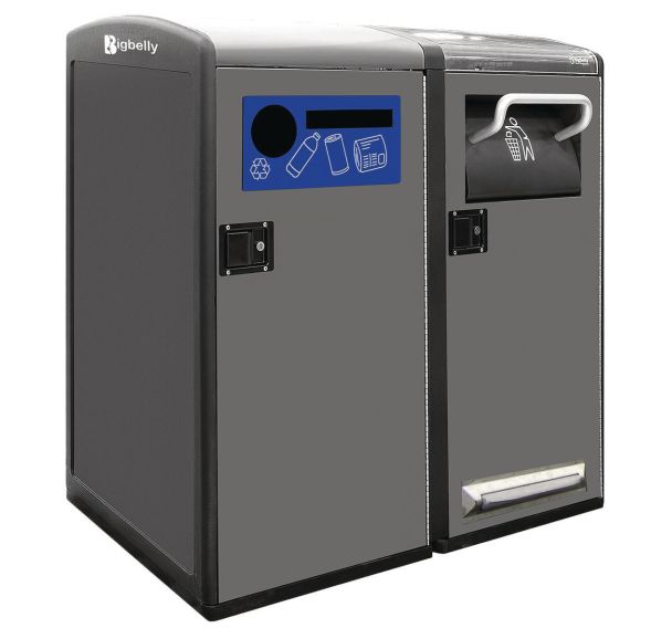 Double poubelle connectée Bigbelly: 1 avec compacteur et 1 non compactante