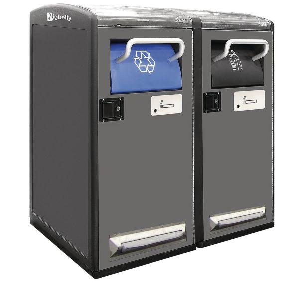 Double poubelle connectée Bigbelly avec compacteur