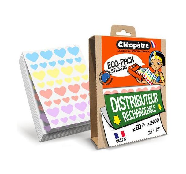 Eco-Pack 2400 gommettes coeur 12/20mm multicolores pastel