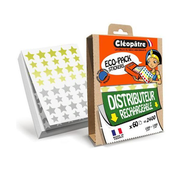 Eco-Pack 2400 gommettes étoile 12/20mm or/argent