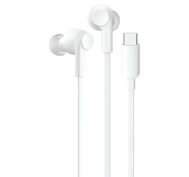 Ecouteurs filaire USB C blanc réduction bruit SoundForm ANC Belkin