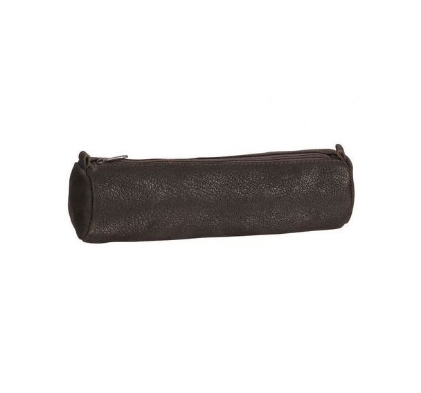 Elba Fourre-Tout Rond 6x21cm à Fermeture Eclair Cuir Huilé Noir
