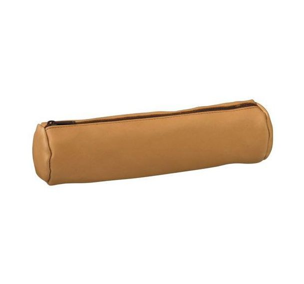 Elba Fourre-Tout Rond 6x21cm à Fermeture Eclair Cuir Naturel Beige