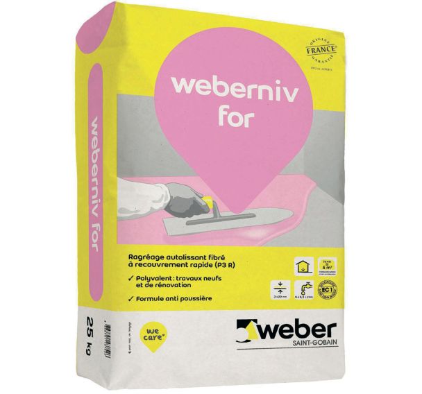 Enduit de ragréage autolissant fibré - Weberniv for 25 Kg