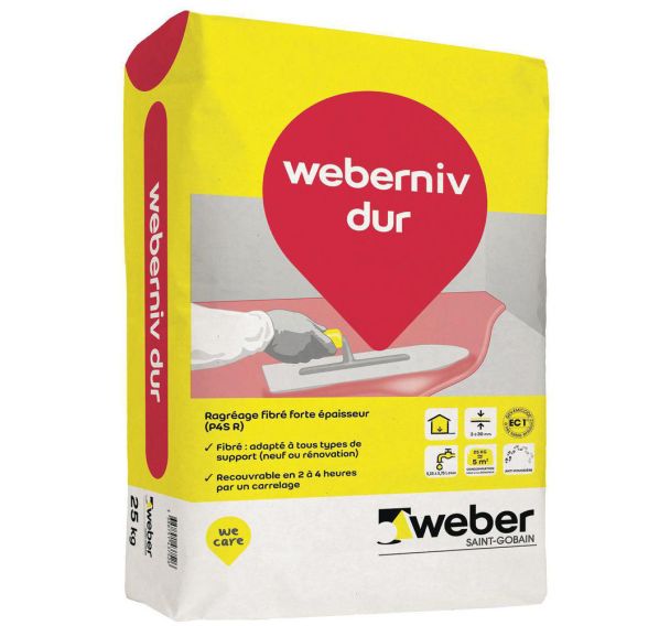 Enduit de ragréage fibré - Weberniv dur 25 kg