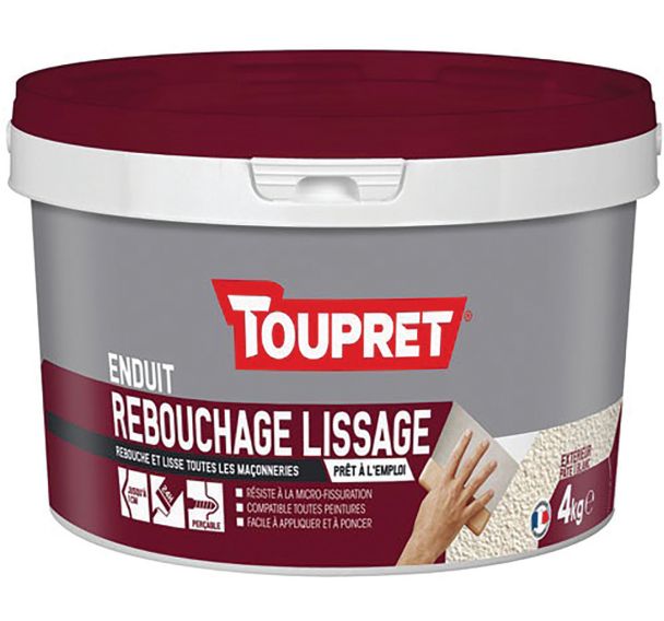 Enduit rebouchage lissage extérieur pâte 4kg blanc