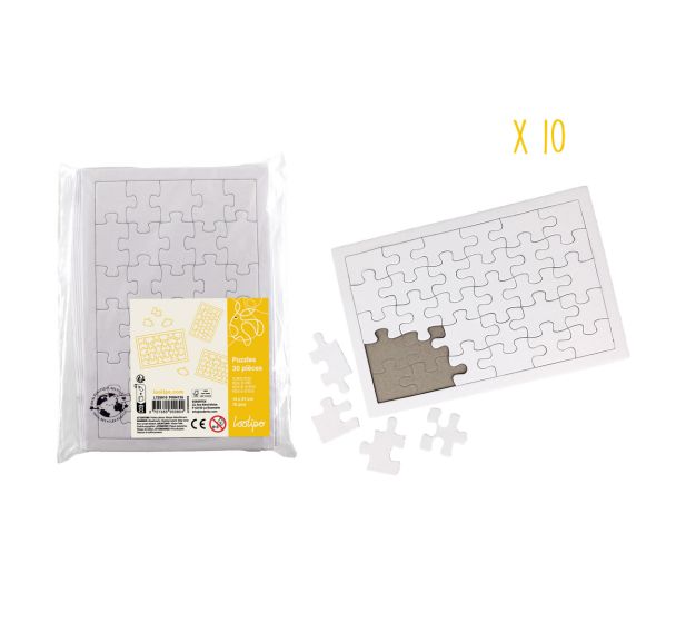 Ensemble 10 puzzles blancs 14 x 21 cm de 30 pièces