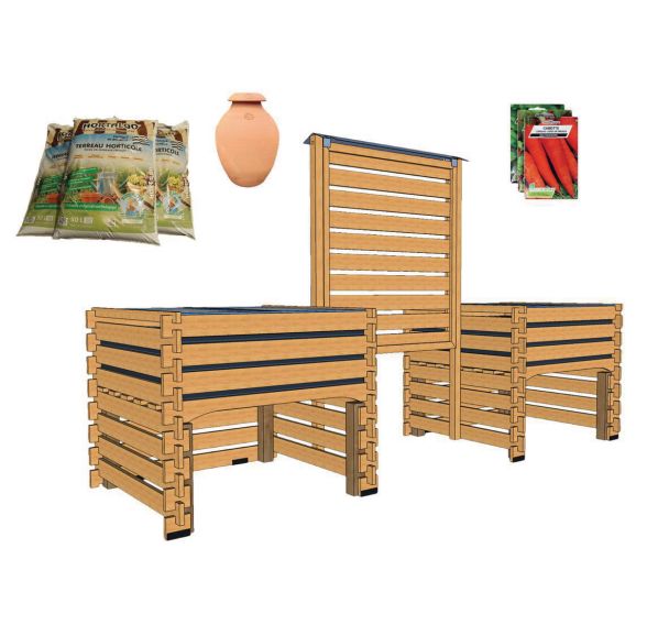 Ensemble 2 potagers à hauteur et panneau d'affichage